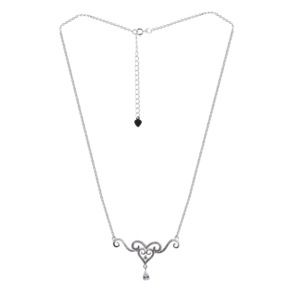 (Option 1) ELANZA AAA Simulated Diamond (Pear) Necklace (Size 18) in Rhodium Plated Sterling Silver