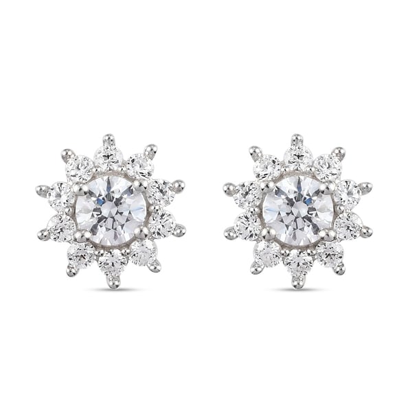 Lustro Stella Platinum Overlay Sterling Silver Earrings (with Push Back) Made with Finest CZ 1.89 Ct