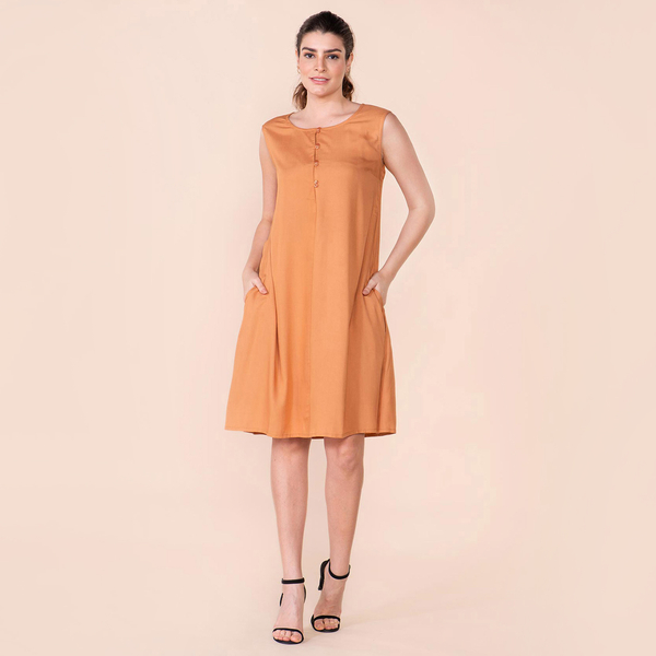 TAMSY Viscose Plain Sleeveless Dress - Orange