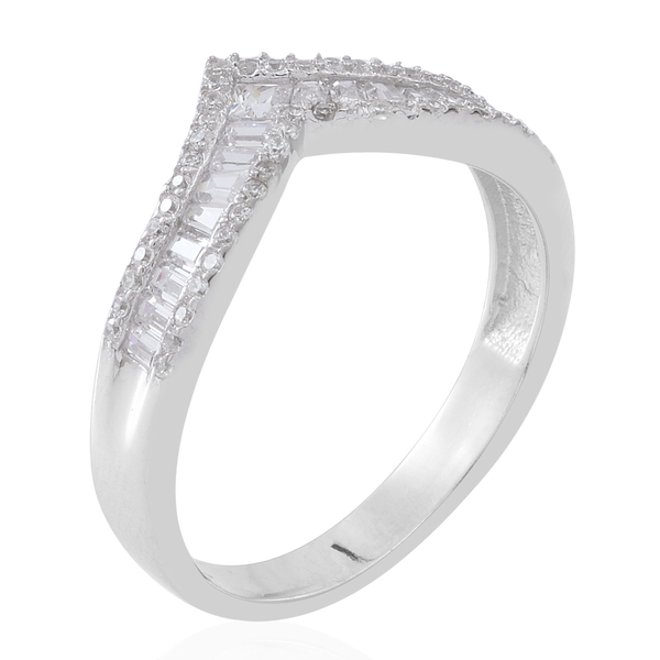Boutique Inspired - ELANZA AAA Simulated White Diamond (Bgt) Wishbone Ring in Rhodium Plated Sterling Silver