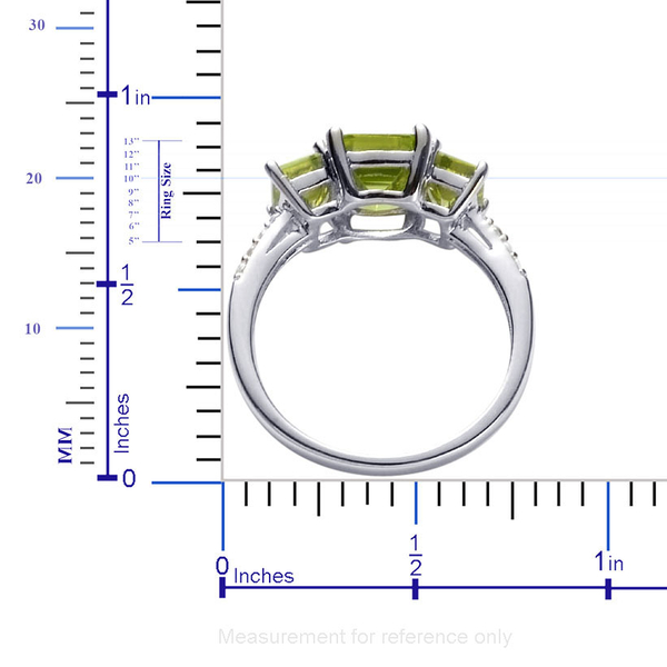 AA Hebei Peridot (Oct 1.50 Ct), White Topaz Ring in Platinum Overlay Sterling Silver 2.900 Ct.