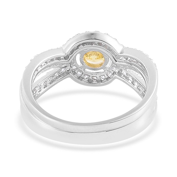 ELANZA AAA Simulated Citrine and Simulated White Diamond 2 Ring Set in Rhodium Plated Sterling Silver