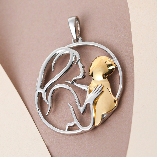 Platinum and Yellow Gold Overlay Sterling Silver Mother Child Love Pendant