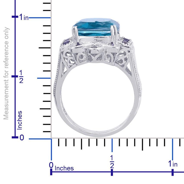 Designer Collection Capri Blue Quartz (Cush 5.75 Ct), Iolite Ring in Platinum Overlay Sterling Silver 6.660 Ct.