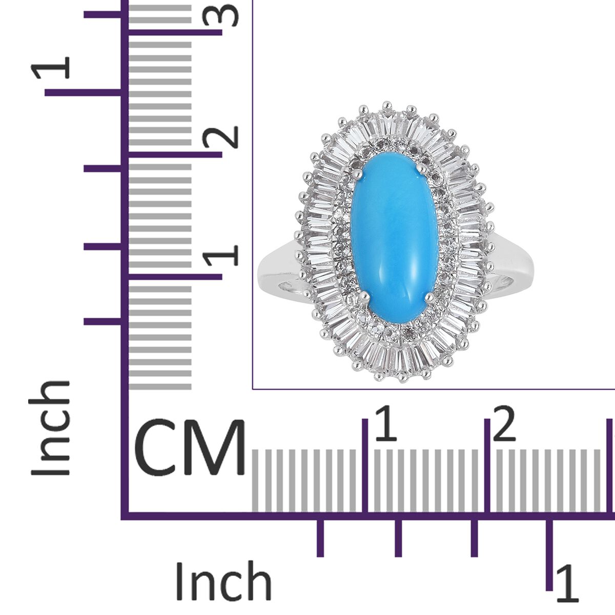 Arizona Sleeping Beauty Turquoise (Ovl 2.75 Ct), White Topaz Ring in Rhodium Plated Sterling Silver 4.150 Ct.