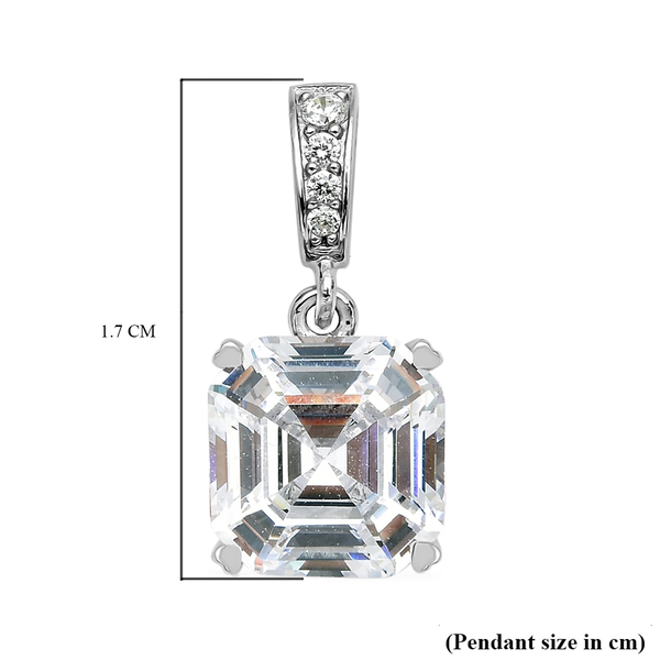 ELANZA Simulated Diamond (Asscher Cut) Pendant in Rhodium Overlay Sterling Silver