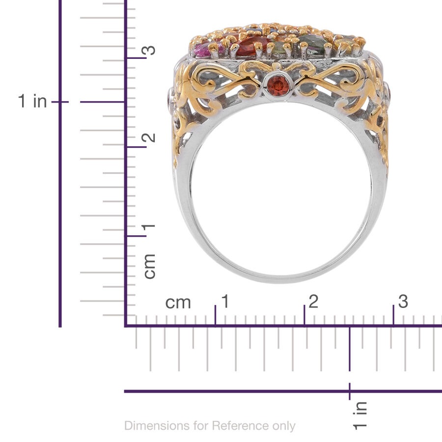 Sunset Sapphire (Ovl), Orange Sapphire, Green Sapphire, Pink Sapphire, Yellow Sapphire, Madagascar Blue Sapphire and Multi Gem Stone Ring in Rhodium Plated Sterling Silver 5.470 Ct.
