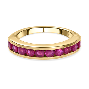 African Ruby Half Eternity Ring in 18K Vermeil Yellow Gold Overlay Sterling Silver 1.20 Ct.