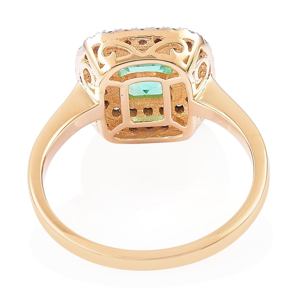 ILIANA 18K Yellow Gold 1.75 ct. AAA Colombian Emerald Halo Ring with Diamond SI G-H