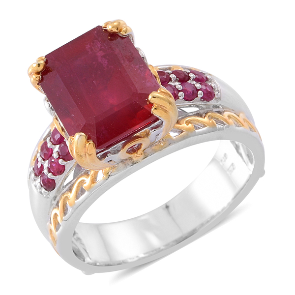 10.50 Ct African Ruby Solitaire Ring in Rhodium and Gold Plated Silver 6.50 Grams