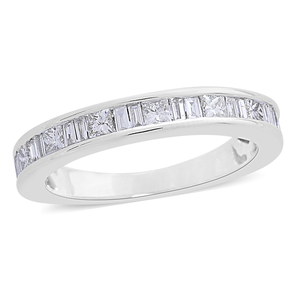 ILIANA 18K White Gold IGI Certified Diamond (Princess and Bgt) (SI/G-H) Half Eternity Band Ring 1.00