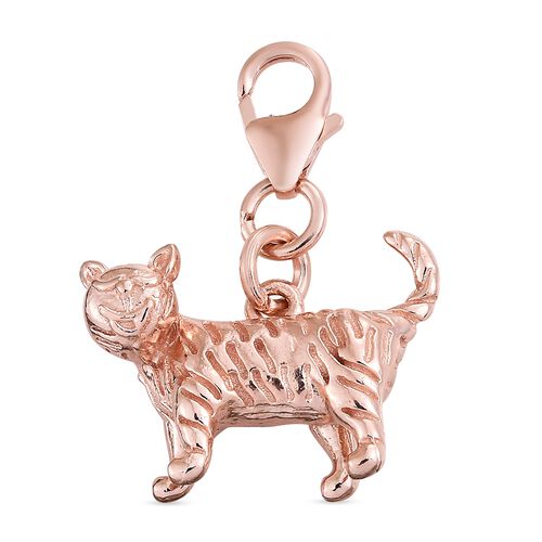 Engraved Cat  Charm in Rose  Gold  Plated 925 Sterling Silver 