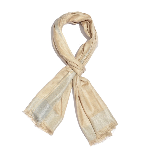 100% Modal Beige and Silver Colour Scarf with Fringes (Size 180X70 Cm)