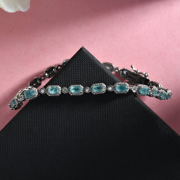 Grandidierite and Natural Cambodian Zircon Bracelet (Size - 7) in Platinum Overlay Sterling Silver 5.23 Ct, Silver Wt. 10.82 Gms