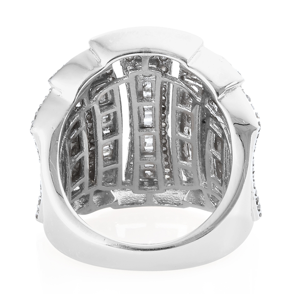 Limited Edition- Designer Inspired- Diamond (Rnd and Bgt) Cluster Ring in Platinum Overlay Sterling Silver 1.500 Ct, Silver wt 8.99 Gms No of Diamonds 307.