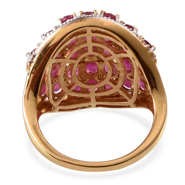 African Ruby (Ovl), White Topaz Cluster Ring in 14K Gold Overlay Sterling Silver 7.850 Ct.