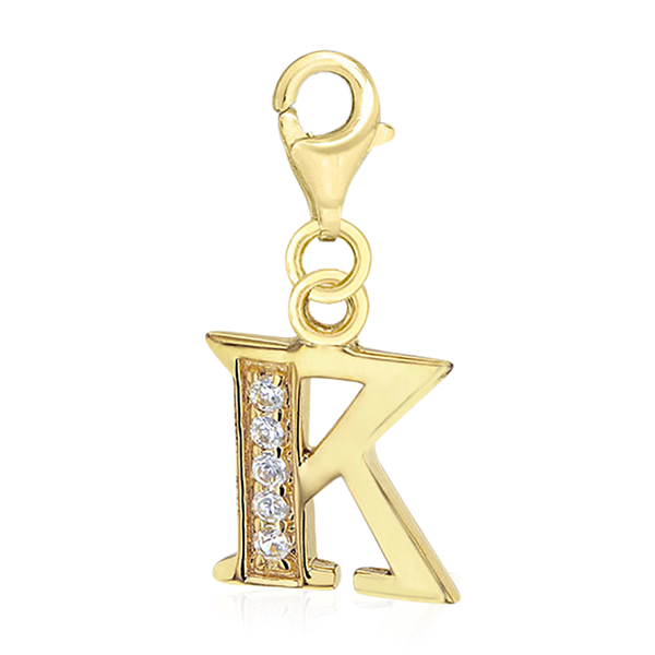 Simulated Diamond K Initial Pendant in Yellow Gold Plated Sterling Silver
