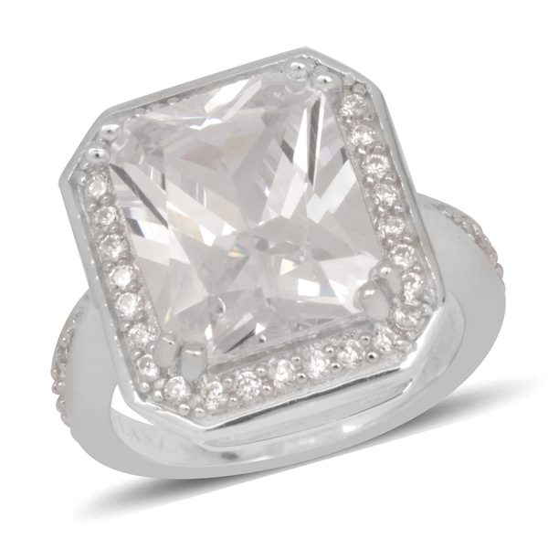 ELANZA AAA Simulated Diamond (Oct) Ring in Rhodium Plated Sterling Silver