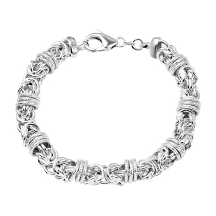 Hatton Garden Close Out Deal- Sterling Silver Byzantine & Diamond Cut Ring Bracelet (Size - 8.5) Wit