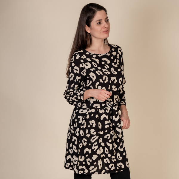 TAMSY 100% Viscose Leopard Pattern Plum Dress (Size M,12-14) - Black & Beige