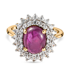 Star Ruby and Natural Cambodian Zircon Cluster Ring (Size L) in 14K Gold Overlay Sterling Silver 6.17 Ct.