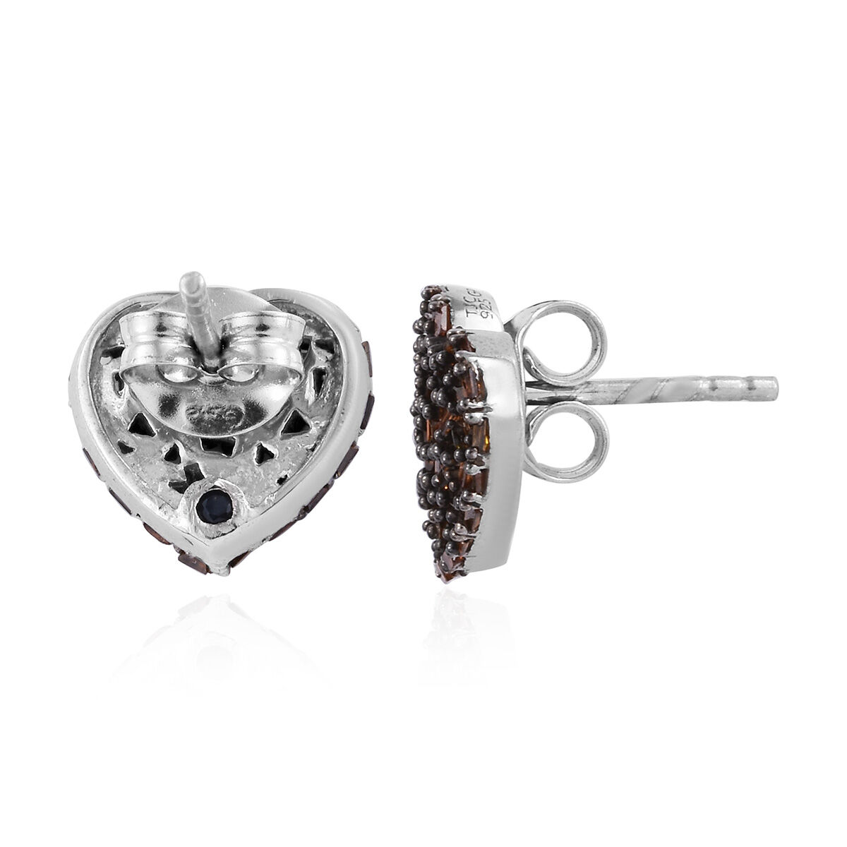 GP - Red Diamond & Blue Sapphire Heart Stud Earrings with Push Back in Platinum Overlay Sterling Silver 0.50 Ct.