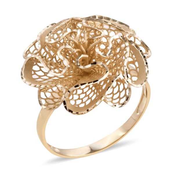 Royal Bali Collection 9K Yellow Gold Diamond Cut Floral Ring Gold Wt 2.42 Grams