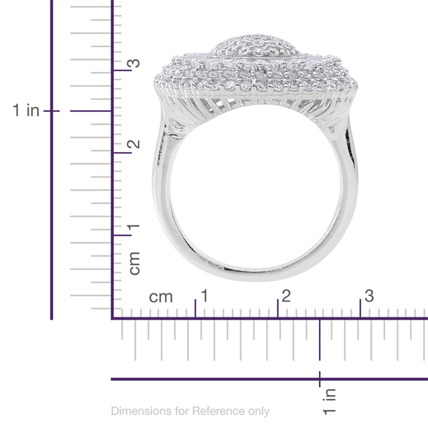 AAA Simulated White Diamond (Baguette and Round) Ring in Rhodium Plated Sterling Silver