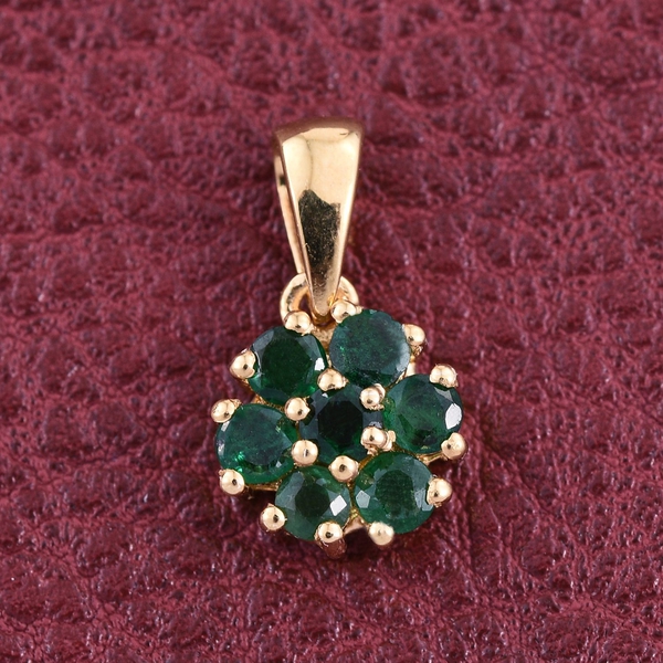 Kagem Zambian Emerald (Rnd) 7 Stone Floral Pendant in 14K Gold Overlay Sterling Silver 0.750 Ct.