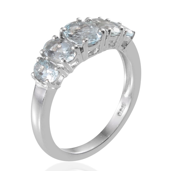 Espirito Santo Aquamarine (Ovl 0.50 Ct) 5 Stone Ring in Platinum Overlay Sterling Silver 1.900 Ct.