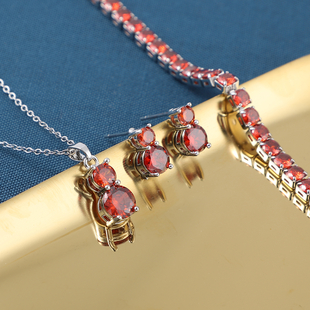 New York Close Out- 3 Piece Set - Simulated Garnet Pendant with Chain (Size 20 with 2 inch Extender), Bracelet (Size 7.75) and Earrings (with Push Back)