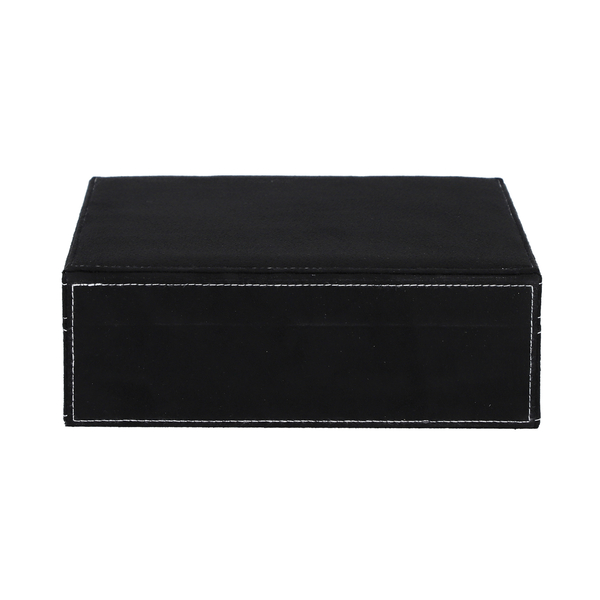 2 Tier Velvet Jewellery Box with Lock and Key (Size 26x26x9Cm) - Black