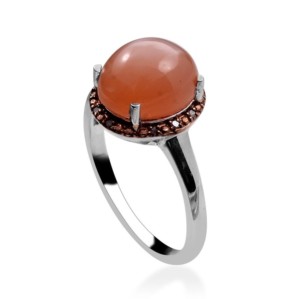 Mitiyagoda Peach Moonstone (Ovl 4.00 Ct), Brown Diamond Ring in Platinum Overlay Sterling Silver 4.050 Ct.