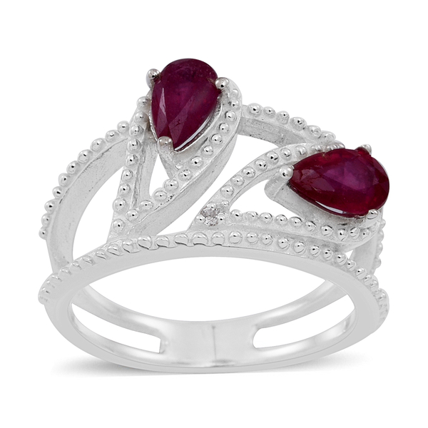 African Ruby (Pear), White Topaz Ring in Sterling Silver 1.250 Ct.