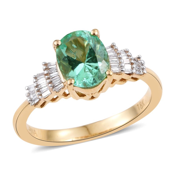ILIANA 18K Y Gold Boyaca Colombian Emerald (Ovl 1.25 Ct), Diamond (SI-G-H) Ring 1.400 Ct.