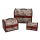 Set of 3 - Rose Pattern Wooden Jewellery Box with Lock