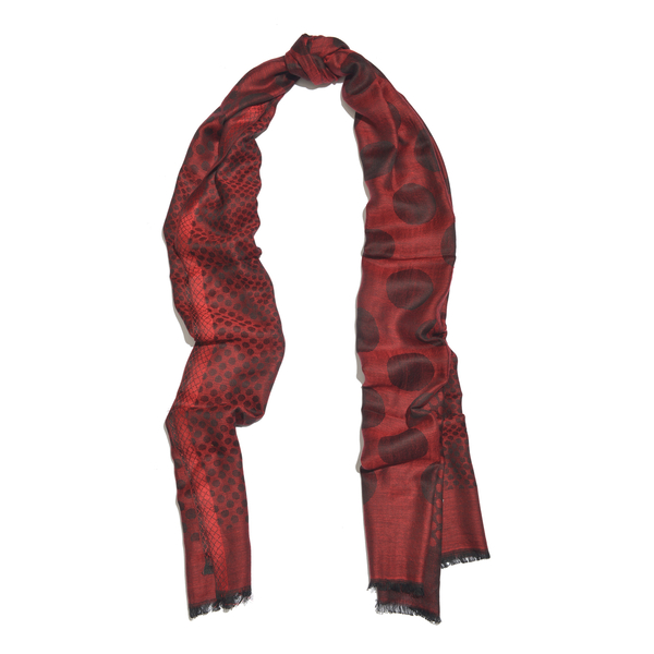Red and Black Colour Polka Dots Pattern Reversible Jacquard Scarf with Fringes (Size 190X70 Cm)