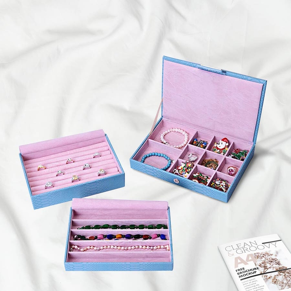 Three-Layer Jewellery Box with Light Pink Velvet Dust Cover on the Second and Third Layer (Size 24.5
