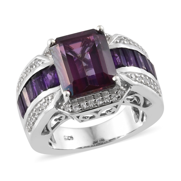 7.50 Ct Lulaby Mystic Topaz Cluster Ring in Platinum Plated Silver 8.47 Grams