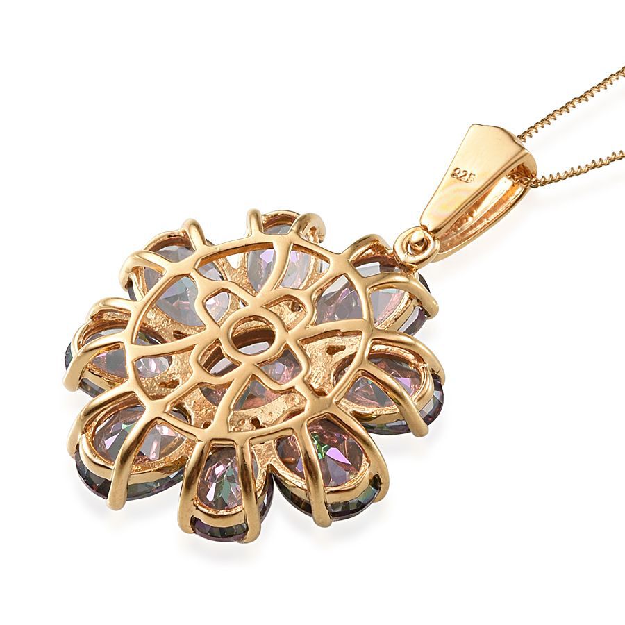 Northern Lights Mystic Topaz (Ovl 3.25 Ct) Floral Pendant With Chain in 14K Gold Overlay Sterling Silver 18.250 Ct.