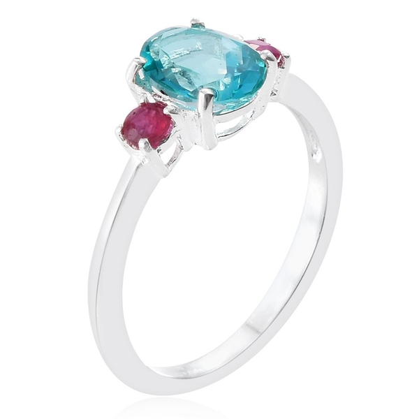 Signity Paraiba Topaz (Ovl 1.50 Ct), African Ruby Ring in Sterling Silver 1.750 Ct.