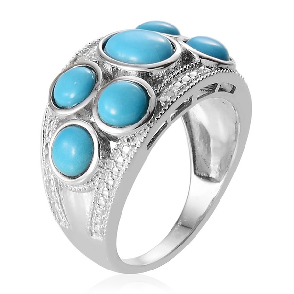 Arizona Sleeping Beauty Turquoise (Ovl 0.75 Ct), Diamond Ring in Platinum Overlay Sterling Silver 3.520 Ct.