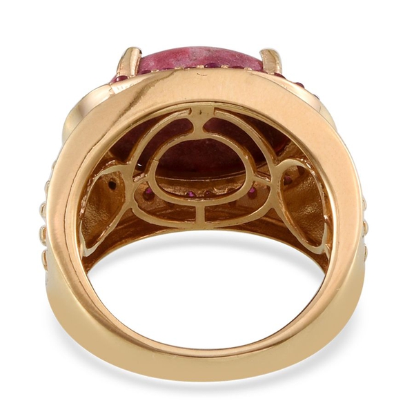 Norwegian Thulite (Ovl 10.50 Ct), Ruby Ring in 14K Gold Overlay Sterling Silver 11.250 Ct.