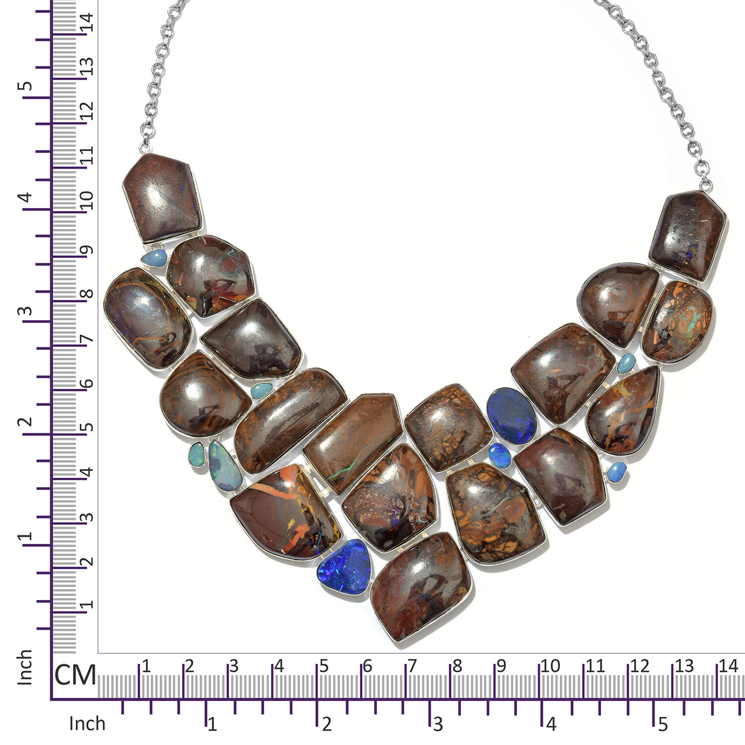 One Off A Kind- Boulder Opal Rock and Opal Double Necklace (Size 18 with 1 inch Extender) in Sterling Silver 729.100 Ct. Silver wt. 62.38 Gms.