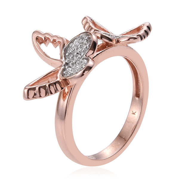 Kimberley Butterfly Collection Natural Cambodian Zircon (Rnd) Butterfly Ring in Rose Gold Overlay Sterling Silver