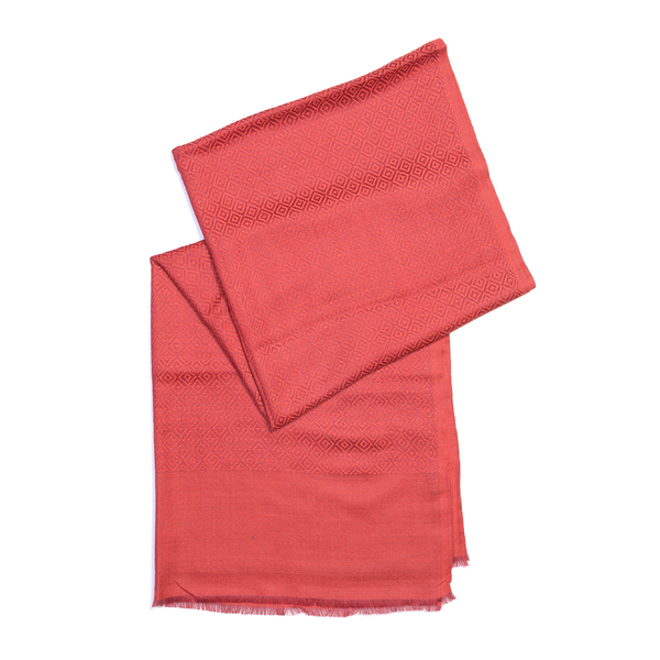 100% Cashmere Wool Red Colour Geometric Pattern Scarf (Size 200x70 Cm)