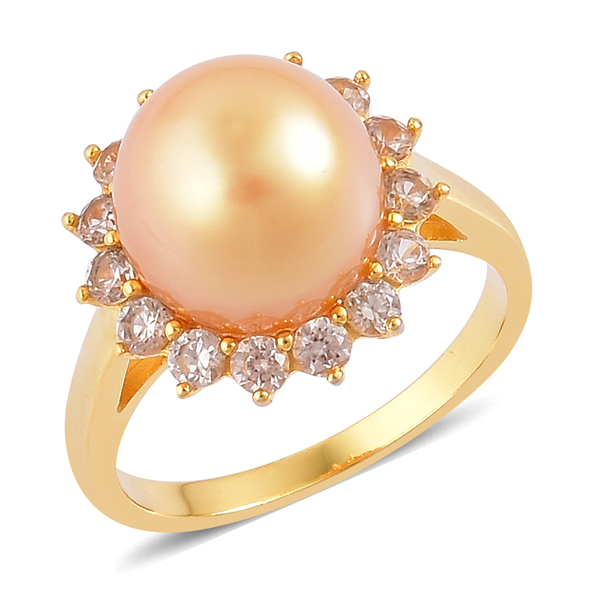 Limited Available- Very Rare South Sea Golden Pearl (Rnd 11.5-12mm), Natural Cambodian Zircon Ring i