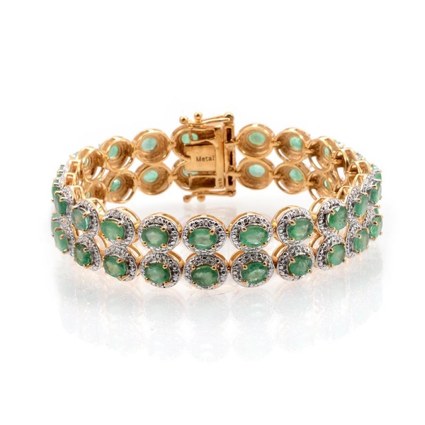 AAA Kagem Zambian Emerald (Ovl), Diamond Bracelet in 14K Gold Overlay Sterling Silver (Size 7) 13.05