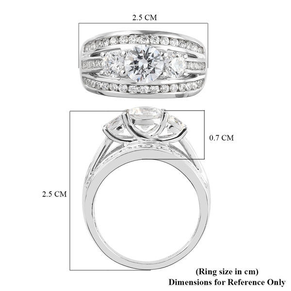 Lustro Stella Platinum Overlay Sterling Silver Ring Made with Finest CZ 3.36 Ct.