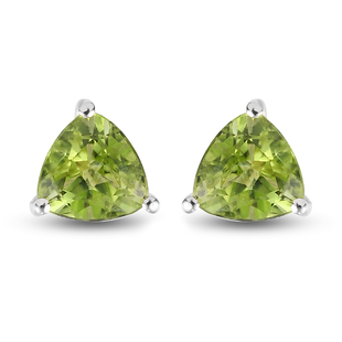 Hebei Peridot Stud Earrings (With Push Back) in Platinum Overlay Sterling Silver 1.43 Ct.